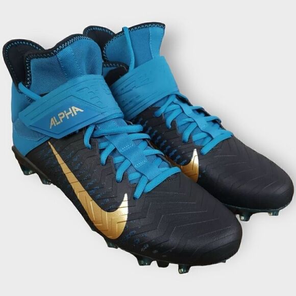 Nike Alpha Menace Pro 2 Football Cleats Teal Black Gold BV3945-403 Mens size 13 - Picture 1 of 8
